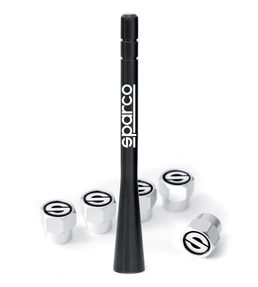 ANTENNA CON VITI E TAPPI VALVOLA PNEUMATICI AUTO SPARCO "SPC1417" IN ALLUMINIO